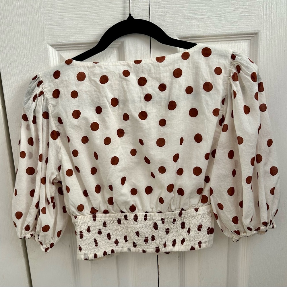 Abercrombie & Fitch White Blouse with Brown Polka Dots - Picture 3 of 5